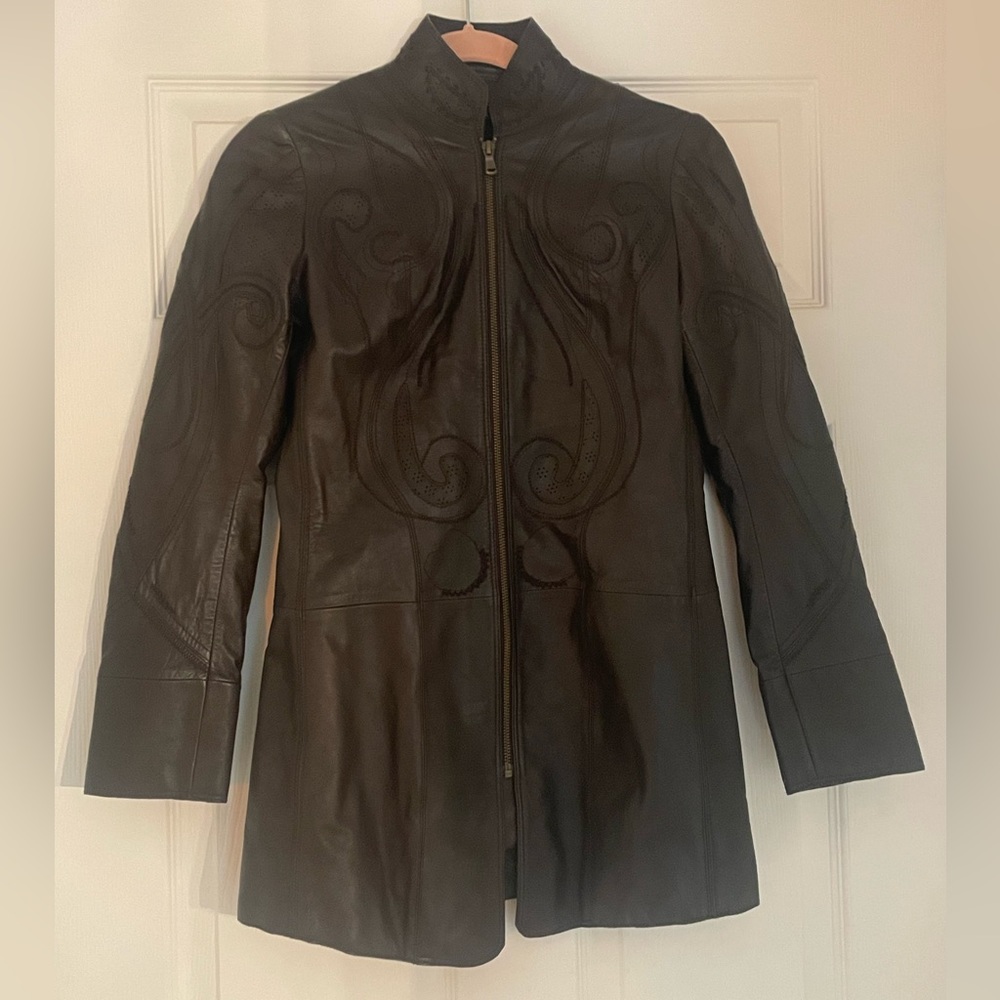 Embroidered Brown Leather Jacket